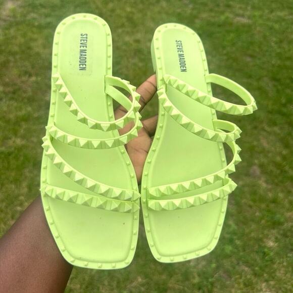 Steve Madden Women's Skyler Slip Toe Flat Sandals‎ Size 10 Lime Green - Picture 5 of 12